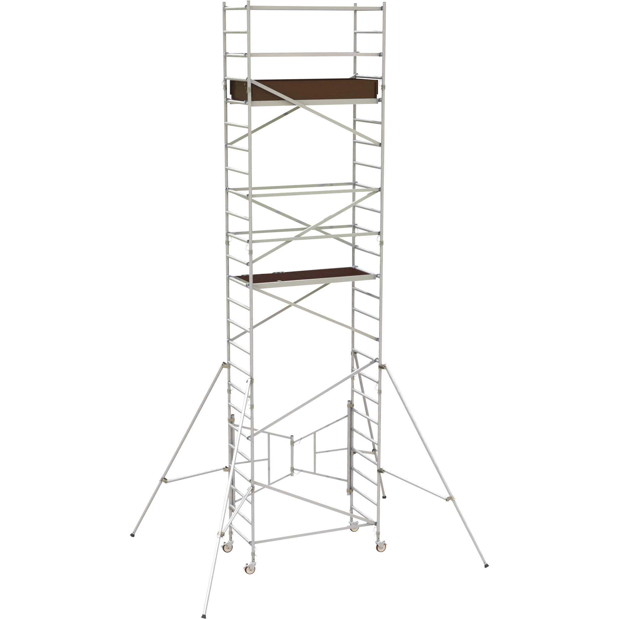 Metaltech 18ft. Easy-Set Aluminum Scaffold Tower with Guardrail and Outriggers, 800-Lb. Capacity, 65in.W x 31in.D x 252in.H, Model# AL-Q0106